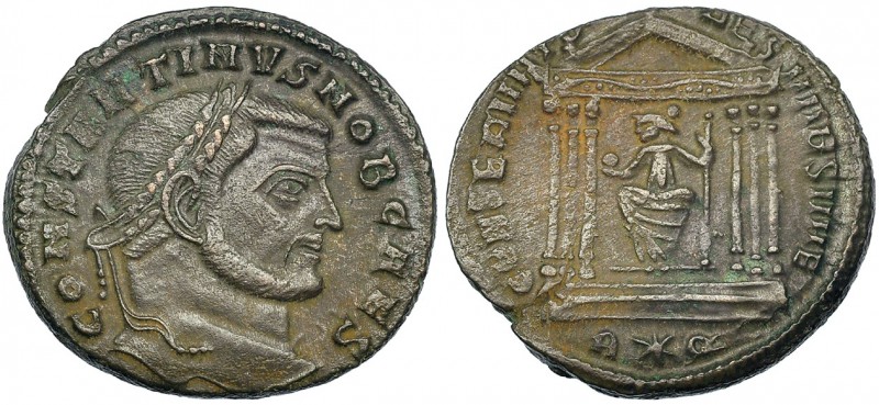CONSTANTINO I. Follis. Roma (307). A*Q en el exergo. R/ CONSERVATORES VRB SVAE. ...