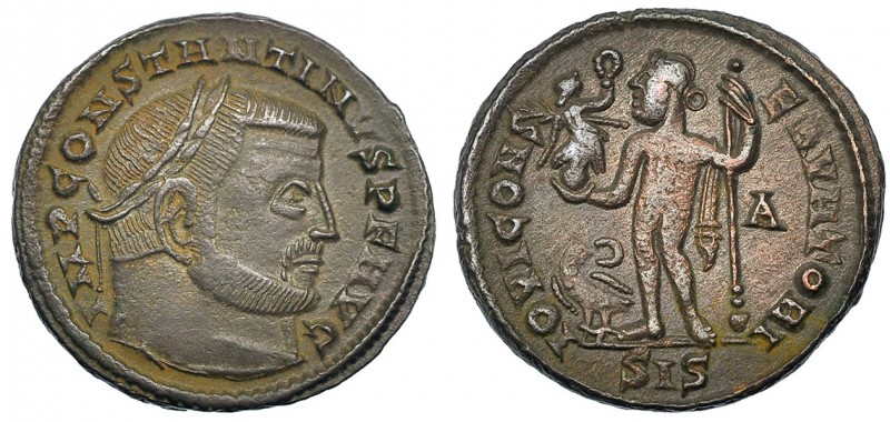 CONSTANTINO I. Follis. Siscia (313-315). Marca: A en el campo. SIS en el exergo....