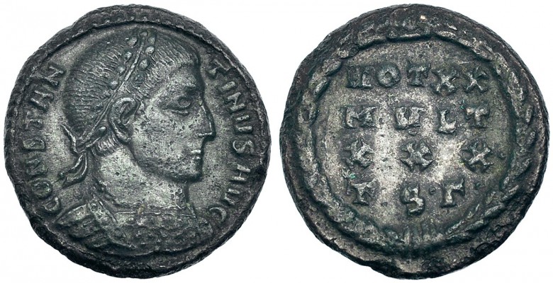 CONSTANTINO I. Follis. Tesalónica (318-319). Marcas: •TS•Γ• en el campo. R/ dent...