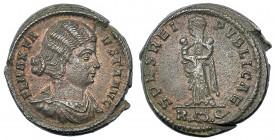 FAUSTA, ESPOSA DE CONSTANTINO I. Follis. Roma (326). R, corona y Q en el exergo. R/ SPES REIPVBLICAE. RIC-293 vte. MBC+/MBC. Rara. Ex C. Dattari.