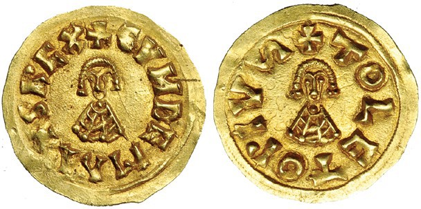 GUNDEMARO. Tremissis. Toleto A/ 1GVNDEMARVSREX. R/ 1T