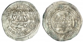 CALIFATO. Al-Hakam II. Dirham. AR 2,4 g. Medina Azahara 353H. V-451. Ligeramente alabeada. MBC.