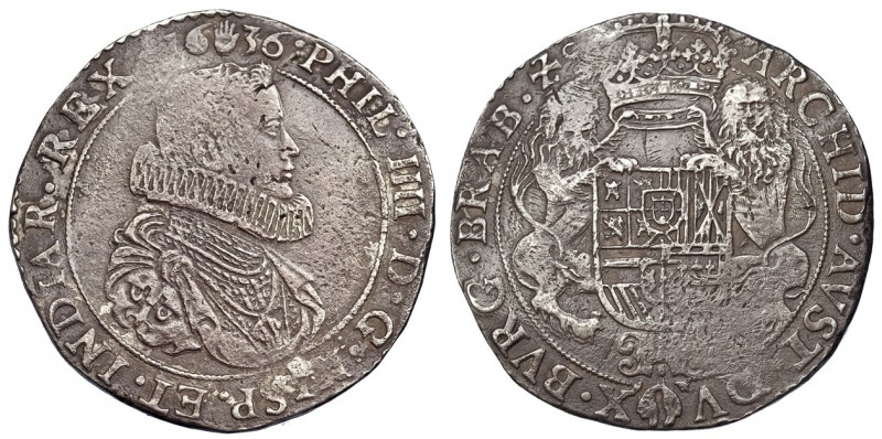 Ducatón. 1636. Amberes. DEL-274. DAV-4444. Vanos y pequeñas marcas. MBC-.