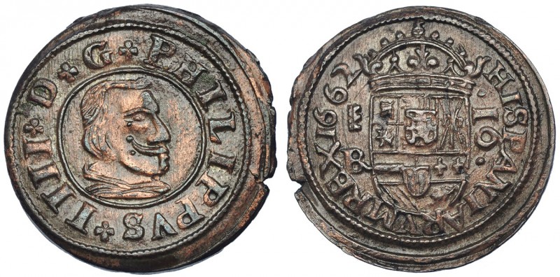 16 maravedís. 1662. Segovia. BR. CA-1510. Barnizada. MBC+.