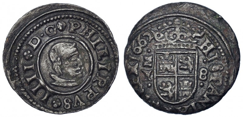 8 maravedís. 1662. Madrid. Marca de ceca en vertical. CA-1428. MBC.