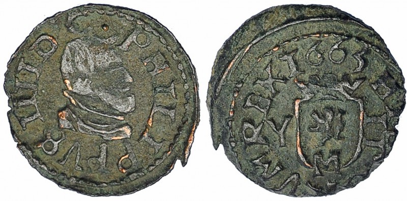 2 maravedís. 1663. Madrid. Y. CA-1459. MBC.