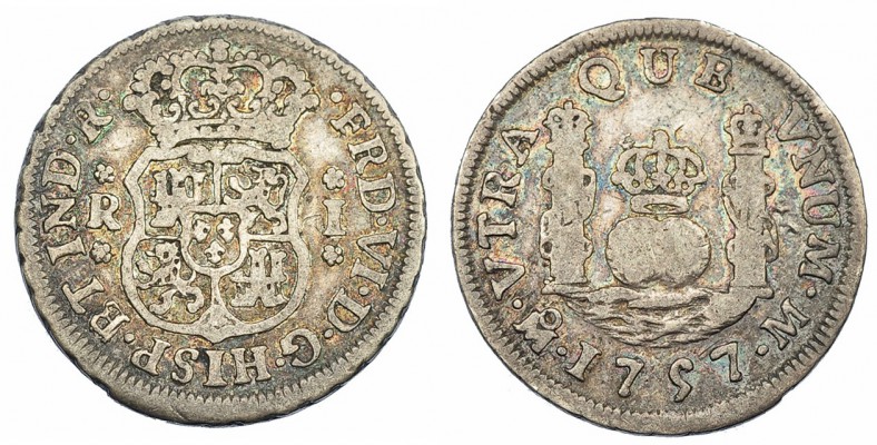 Real. 1757. México. M. Coronas reales. VI-156. Pequeñas marcas. MBC-/BC+. Rara....