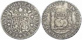 8 reales. 1755. México. MM. VI-366. Rayas de ajuste. MBC/MBC-.