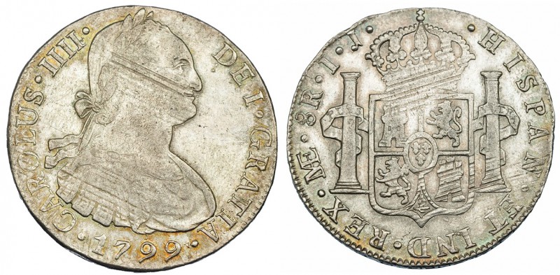 8 reales. 1799. Lima. IJ. VI-761. Rayas de ajuste. MBC-.