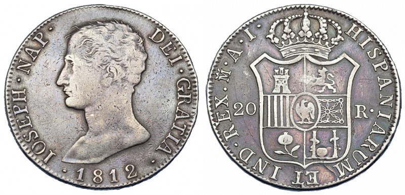 20 reales. 1812. Madrid. AI. VI-35. Pátina gris. MBC-.