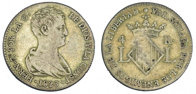 2 reales. 1823. Valencia. VI-803. BC+.