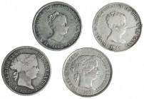 Lote de 4 piezas. 4 reales 1842 Barcelona; 4 reales 1848 y 1862 Madrid; 40 céntimos de escudo 1866 Madrid. MBC-/MBC+.