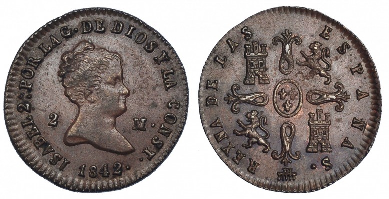 2 maravedís. 1842. Segovia. VI-20. MBC+/EBC-.