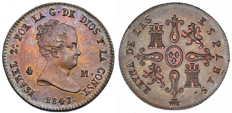 4 maravedís. 1847. Segovia. VI-55. Preciosa pátina. SC.