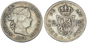 2 reales. 1864. Sevilla. VI-346. Rayita. BC+.