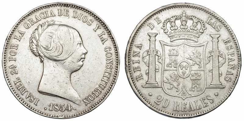 20 reales. 1854. Madrid. VI-510. Pequeñas marcas. MBC.