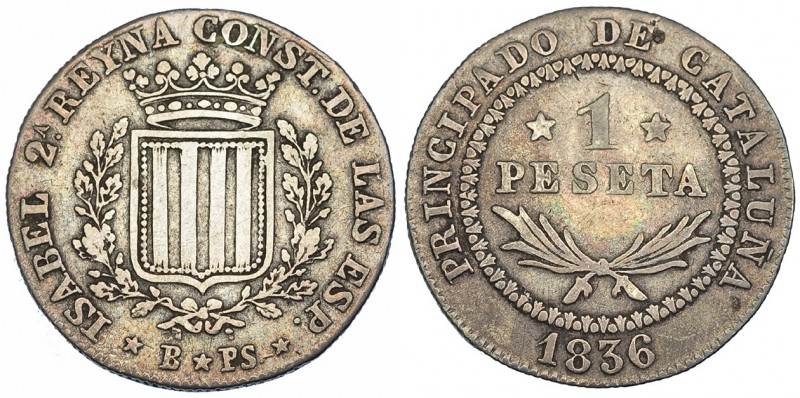 Peseta. 1836. Barcelona. PS. VI-540. MBC-.