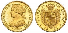 10 escudos. 1868 * 18-73. Madrid. VI-669. Golpecito en gráfila. B. O. EBC+.