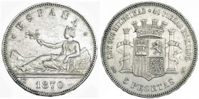5 pesetas. 1870 * 18-70. Madrid. SNM. VII-22. MBC.