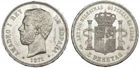 5 pesetas. 1871 * 18-71. Madrid. SDM. VII-32. R. B. O. EBC.
