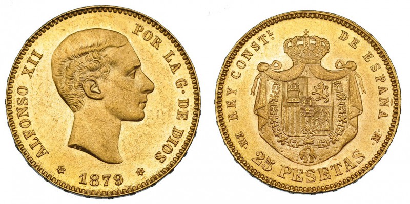 25 pesetas. 1879 * 18-79. Madrid. EMM. VII-107. B. O. EBC+.