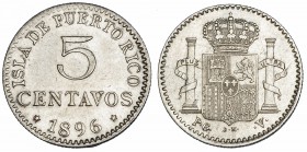 5 centavos de peso. 1896. Puerto Rico. PGV. VII-139. MBC+.