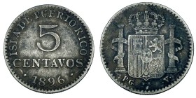 5 centavos de peso. 1896. PGV. VII-139. MBC-/BC+.