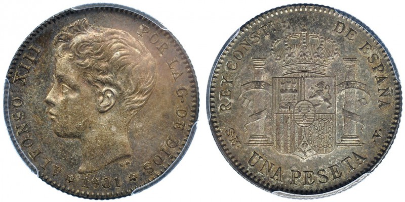 Peseta. 1901 * 19-01. Madrid. SMV. VII-157. PCGS-AU58. EBC-.