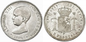 5 pesetas. 1888 * 18-88. Madrid. MPM. VII-178. Pequeñas marcas. MBC+.