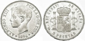 5 pesetas. 1896 * 18-96. Madrid. PGV. VII-188. MBC+.
