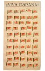 Lote de 50 insignias de solapa con forma de bandera de los Requetés. Colocadas sobre un cartón en el que está impreso ¡¡VIVA ESPAÑA!!. EBC.