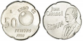 50 pesetas. 1990. Madrid. Error del pantógrafo. Grabado más grande. EBC. Escasa.