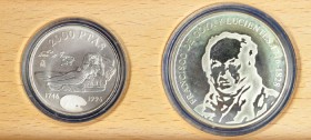 Estuche con moneda de 2000 pesetas y medalla de plata. 250 Aniversario del nacimiento de Goya. Prueba y SC.