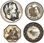 LOTE. 4 piezas. Francia: medalla; jetón octogonal; época de Louis Philippe (1830-1848); Mitchiner Jetons 4041. Francia: Medalla 1866. México: Medalla ...