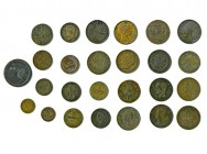 LOTE. 26 monedas de cobre, la mayoría del siglo XIX y algunas del siglo XX. Varios países. De BC a MBC.