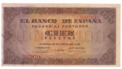 100 pesetas. 5-1938. Serie G. ED-D33a. EBC.