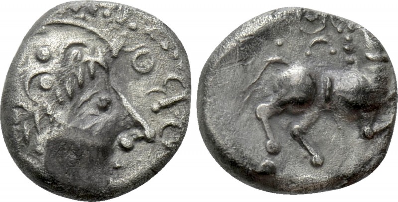 WESTERN EUROPE. Central Gaul. Aedui. Quinarius (1st century BC)

Obv: ANORBO. ...