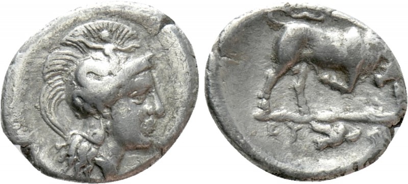 LUCANIA. Thourioi. Triobol (Circa 350-300 BC)

Obv: Head of Athena right, wear...