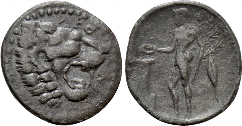 SICILY. Leontinoi. Litra (Circa 450-440 BC)

Obv: ΛΕΟΝ. Lion's head right. Rev...