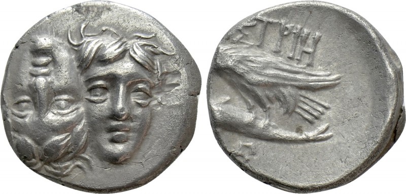 MOESIA. Istros. Drachm (4th century BC)

Obv: Facing male heads, the left inve...