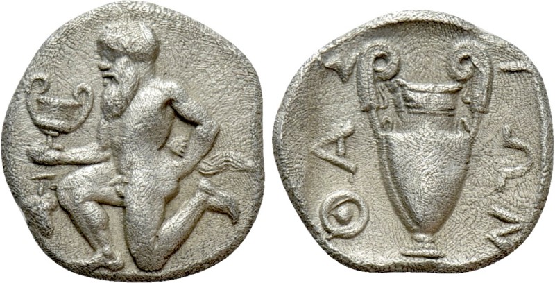 THRACE. Thasos. Trihemiobol (Circa 412-404 BC)

Obv: Silenos kneeling left, ho...