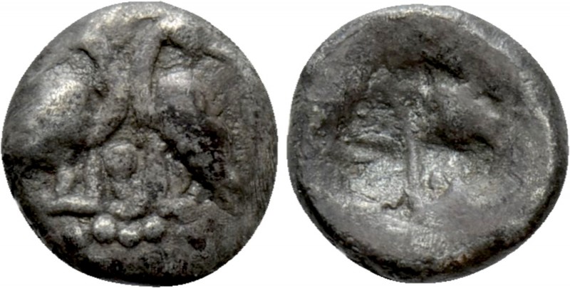 MACEDON. Eion. Obol (Circa 480-470 BC)

Obv: Two geese standing facing one ano...