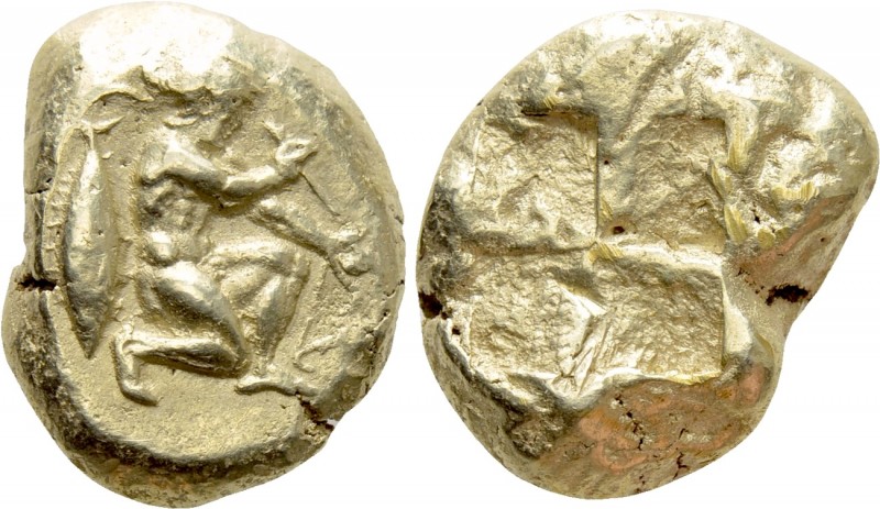 MYSIA. Kyzikos. Stater (Circa 500-450 BC)

Obv: Helmeted warrior, kneeling to ...