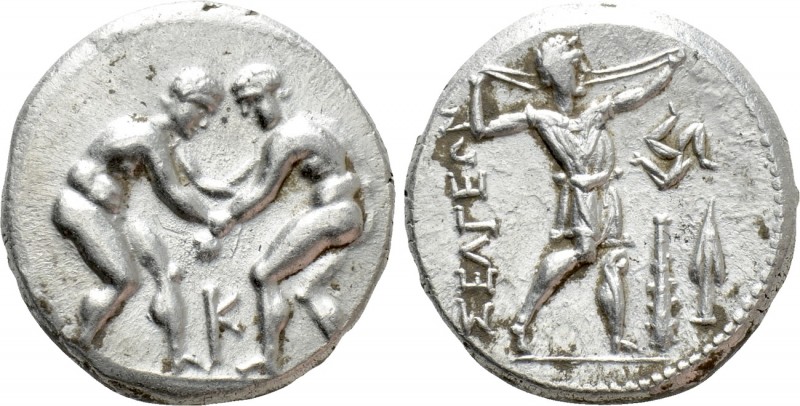PISIDIA. Selge. Stater (Circa 325-250 BC)

Obv: Two wrestlers grappling; K bet...