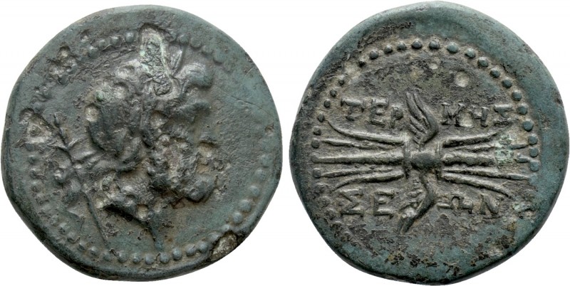 PISIDIA. Termessos. Ae (1st century BC)

Obv: Laureate head of Zeus right; sce...