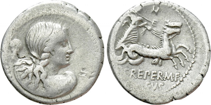 Q. CREPERIUS M.F. ROCUS. Serrate Denarius (69 BC). Rome

Obv: Draped bust of A...