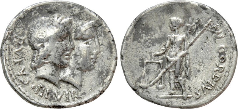 MN. CORDIUS RUFUS. Denarius (46 BC). Rome

Obv: RVFVS III VIR. Jugate busts of...