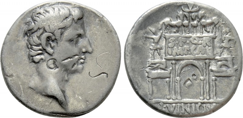 AUGUSTUS (27 BC-14 AD). Denarius. Rome. L. Vinicius, moneyer

Obv: Bare head r...