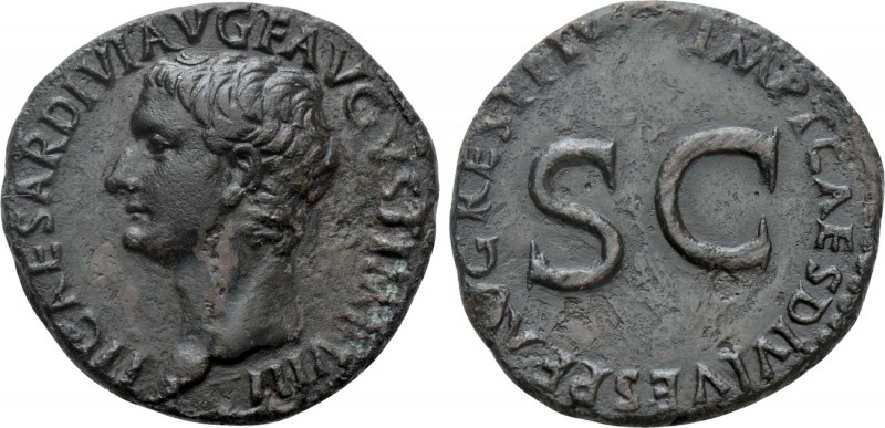 TIBERIUS (Died AD 37). Restoration issue struck under Titus (AD 80). As. Rome
...