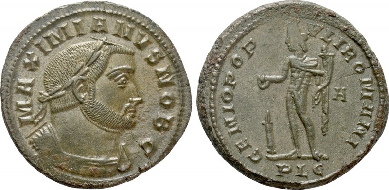 GALERIUS MAXIMIANUS (Caesar, 293-305). Follis. Lugdunum

Obv: MAXIMIANVS NOB C...
